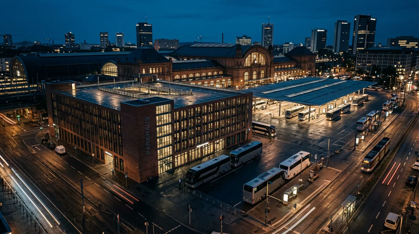 AIF Capital erwirbt Parkhaus und Fernbusbahnhof am Frankfurter Hauptbahnhof – KI-generiertes Symbolbild