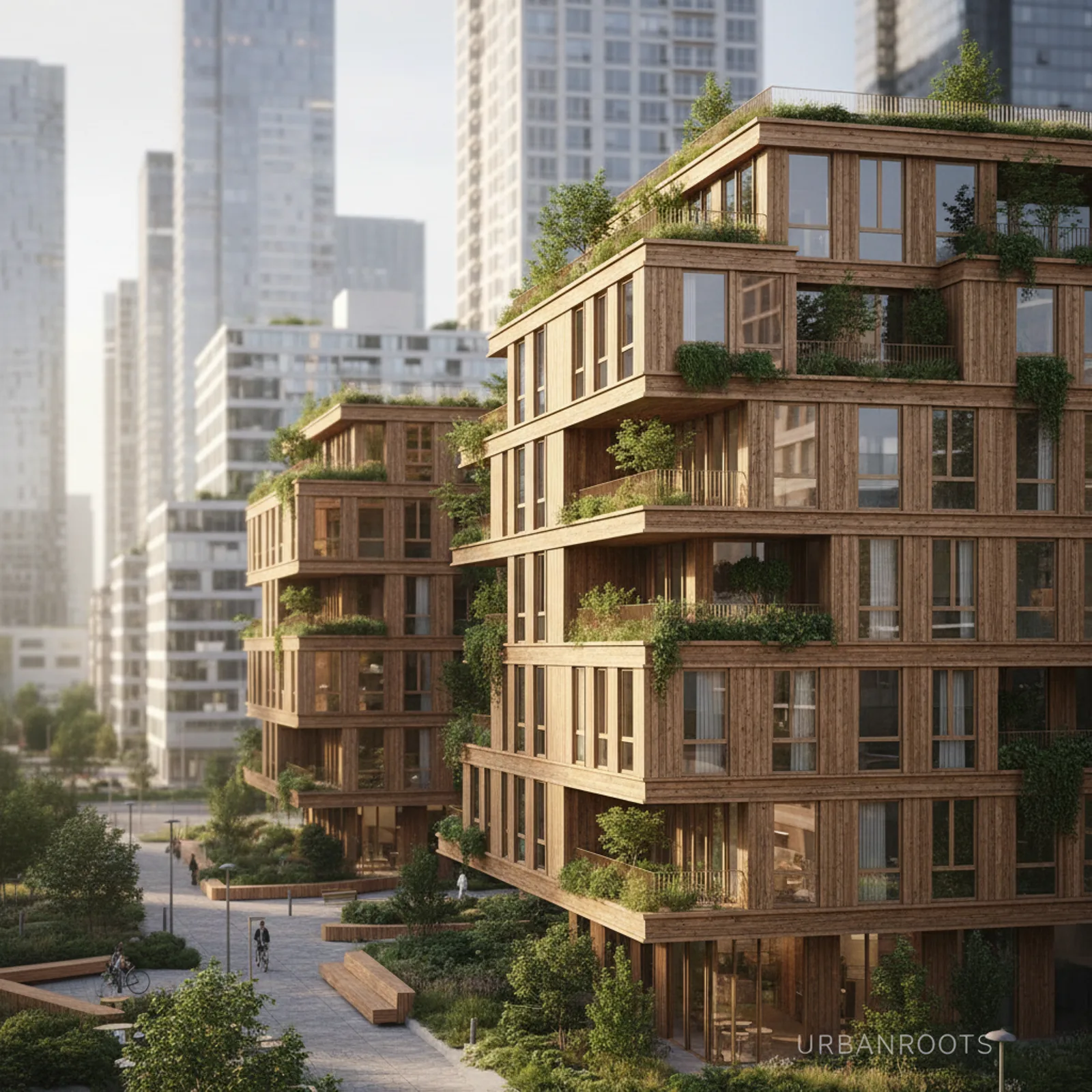 GARBE Urban Real Estate Germany präsentiert URBANROOTS: Holzhybrid-Konzept für nachhaltiges Wohnen – KI-generiertes Symbolbild