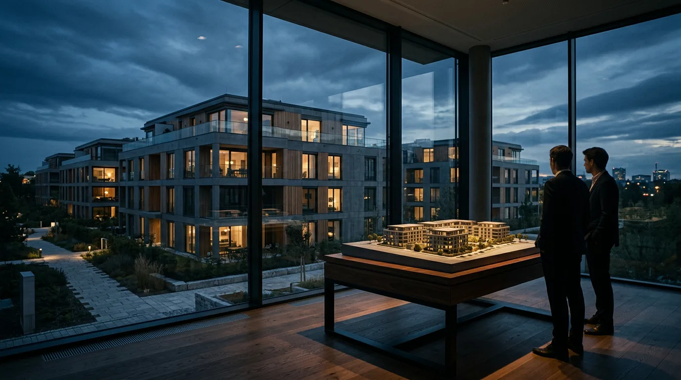 Tishman Speyer erwirbt Wohnprojekt WestSide in München-Lochhausen für Pensionsfonds – KI-generiertes Symbolbild
