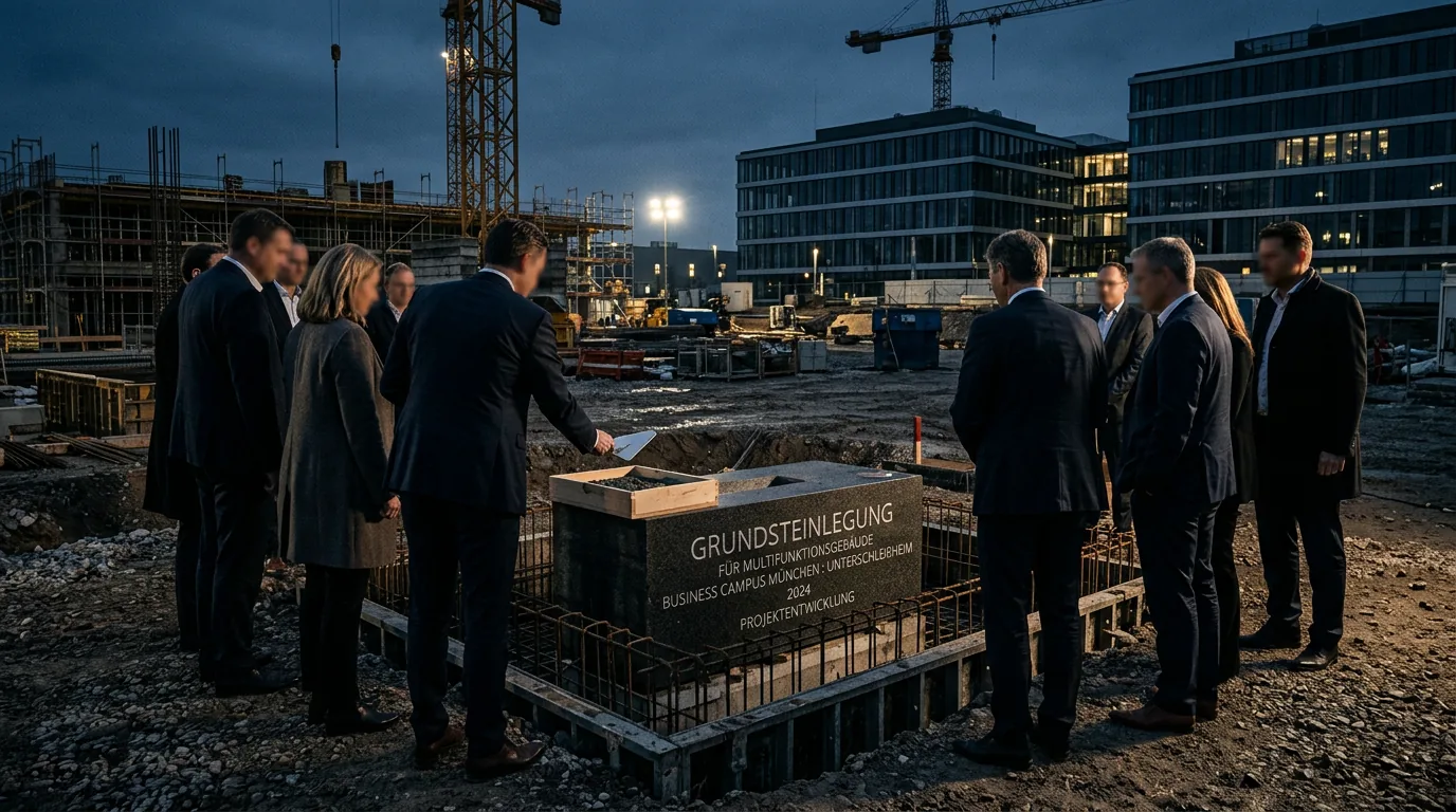 Grundsteinlegung für Multifunktionsgebäude am Business Campus München : Unterschleißheim – KI-generiertes Symbolbild