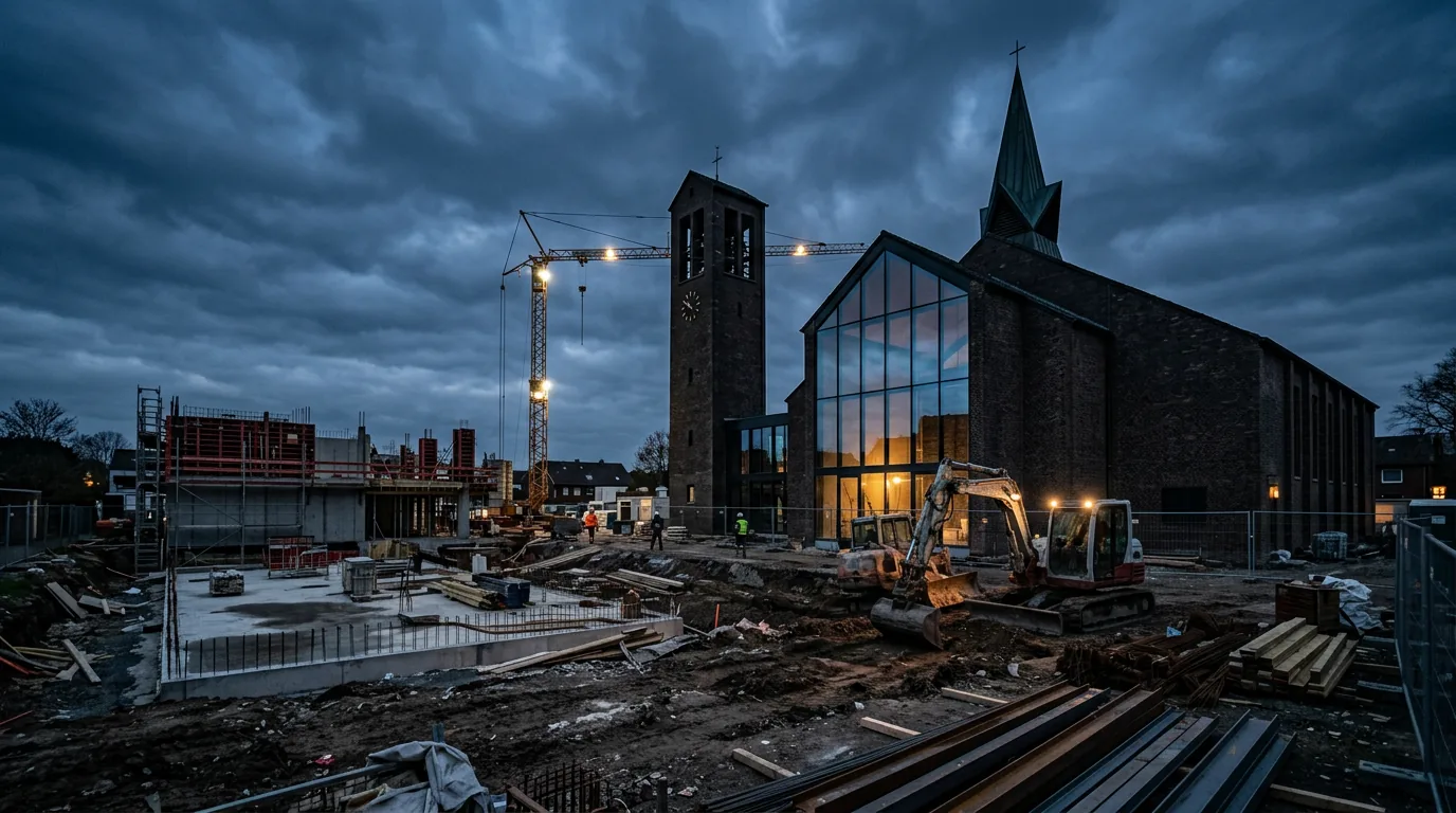 OMEGA Immobilien und DORNIEDEN Gruppe erwerben Kirchengrundstück in Duisburg-Ungelsheim zur Entwicklung – KI-generiertes Symbolbild